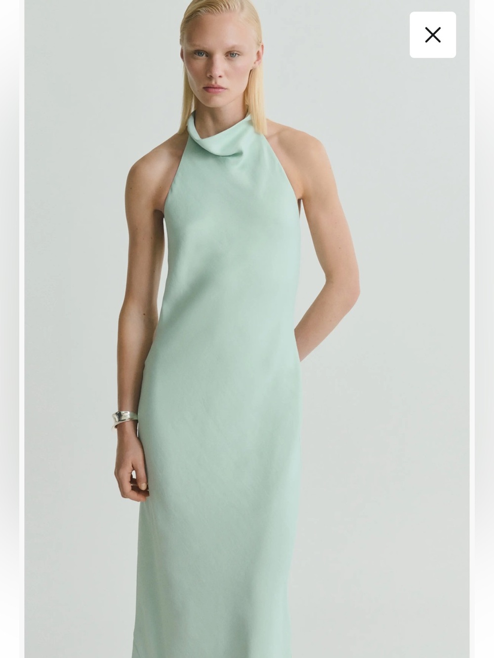 Mango One-Shoulder Cowl Neck Mint Dress
